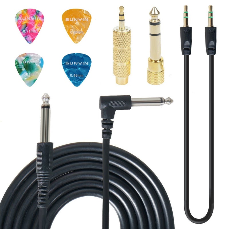 SUNYIN Guitar Amp Cable, Electric Guitar Instrument Cable, 1/4 Inch, 3.5mm & 6.5mm Converter, 3.5mm Audio Cord, 4 Picks (10ft) - Image 1